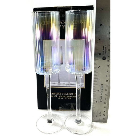 Christian Siriano New York Chroma Champagne Flutes Set of 2 Iridescent 9” - Picture 6 of 11